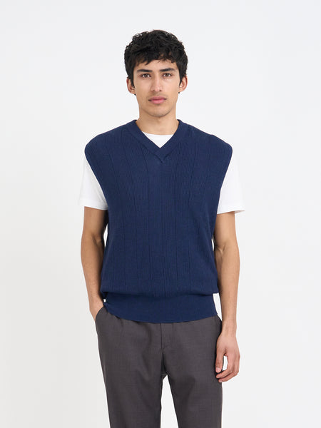 Graves V Neck Vest Overton Navy